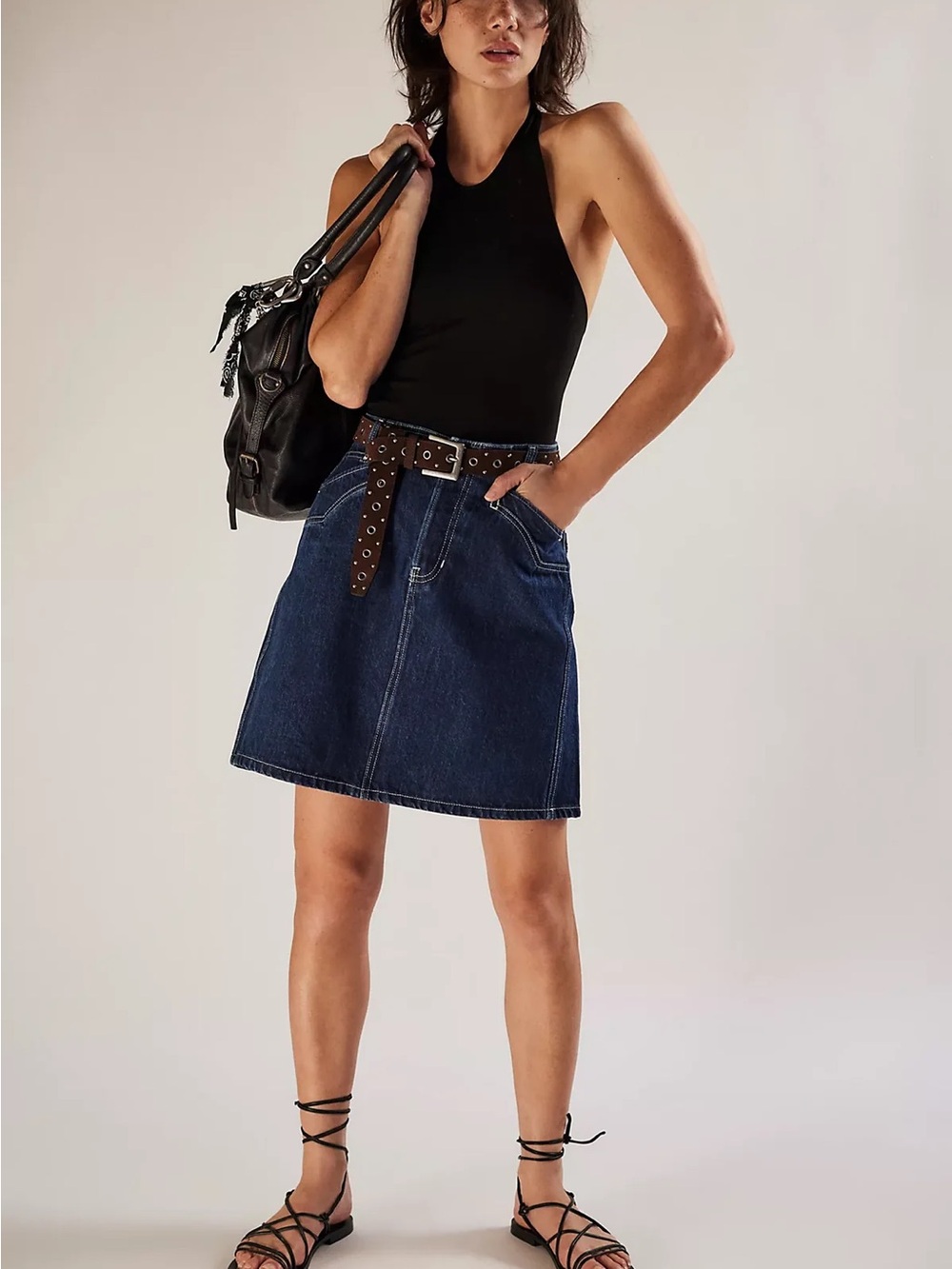 We The Free - Suzy Indigo Denim A-Line Midi Skirt